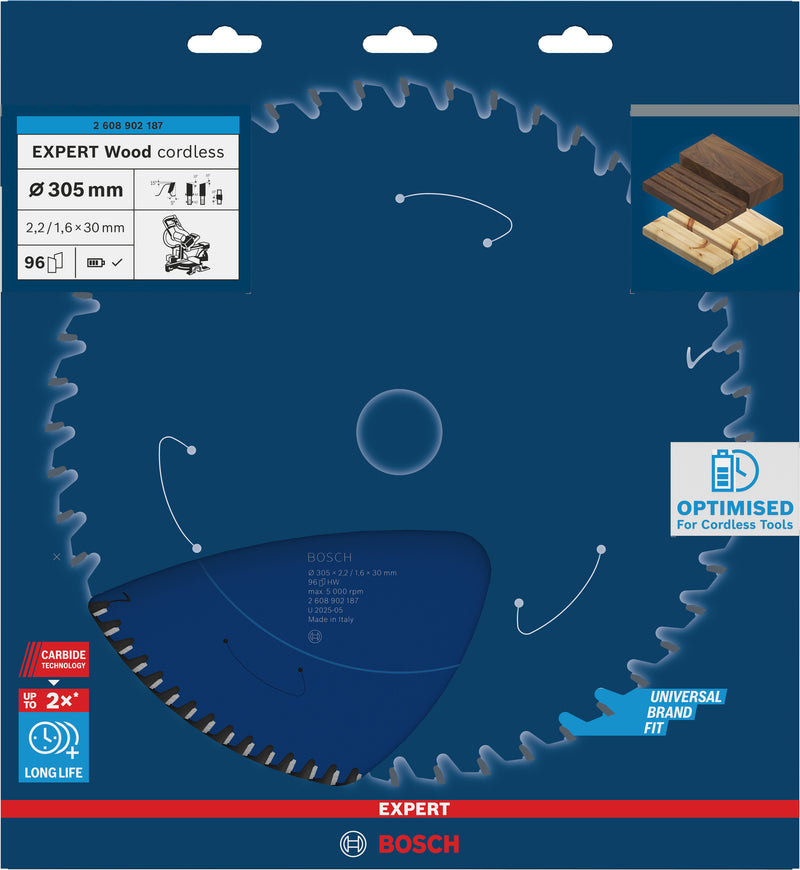 Discos para serras circulares. Bosch Accessories (Lâmina de serra sem fios circular EXPERT Wood cordless, 305 x 2,2/1,6 x 30 mm, T96)
