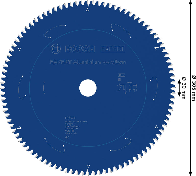 Discos para serras circulares. Bosch Accessories (Lâmina de serra sem fios circular EXPERT Aluminium cordless, 305 x 2,4/1,8 x 30 mm, T96)