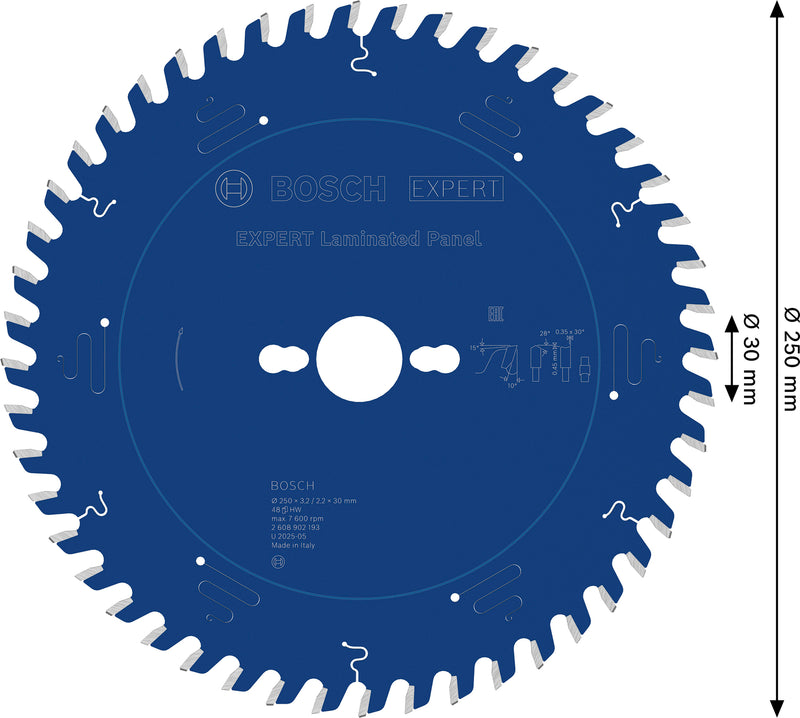 Discos para serras circulares. Bosch Accessories (Lâmina de serra circular EXPERT Laminated Panel, 250 x 3,2/2,2 x 30 mm, T48)