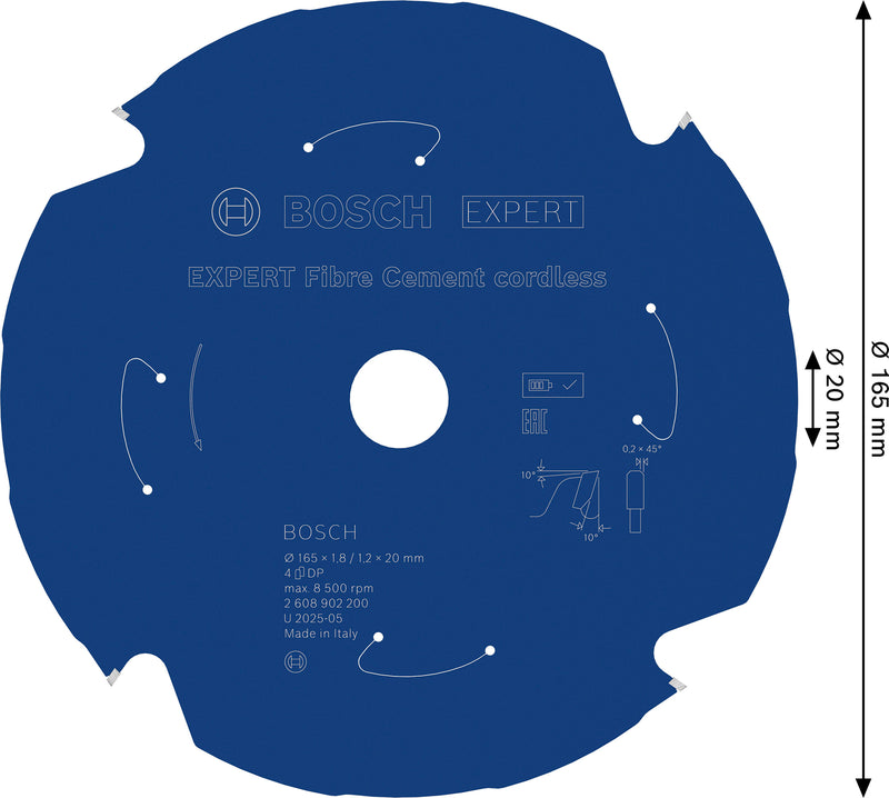 Discos para serras circulares. Bosch Accessories (Lâmina de serra sem fios circular EXPERT Fibre Cement cordless, 165 x 1,8/1,2 x 20 mm, T4)