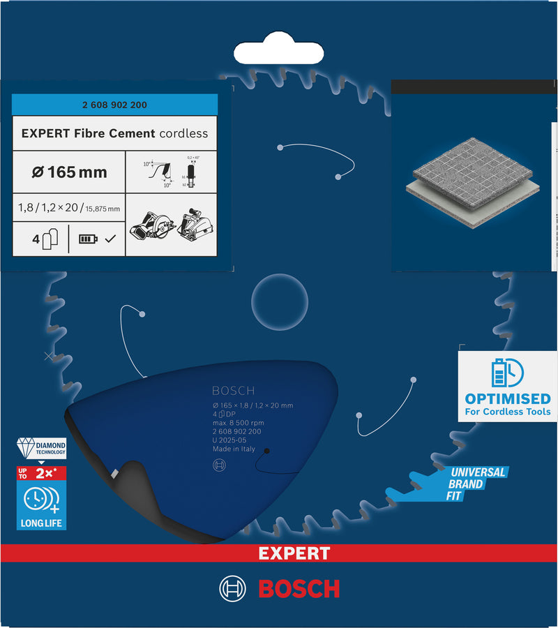 Discos para serras circulares. Bosch Accessories (Lâmina de serra sem fios circular EXPERT Fibre Cement cordless, 165 x 1,8/1,2 x 20 mm, T4)