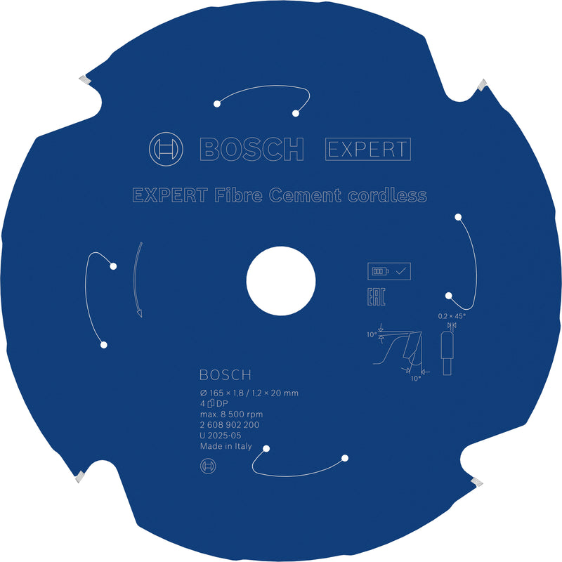 Discos para serras circulares. Bosch Accessories (Lâmina de serra sem fios circular EXPERT Fibre Cement cordless, 165 x 1,8/1,2 x 20 mm, T4)