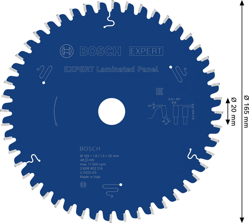 Circular saw blades. Bosch Accessories (EXPERT Laminated Panel circular saw blade, 165 x 1.8/1.3 x 20 mm, T48)