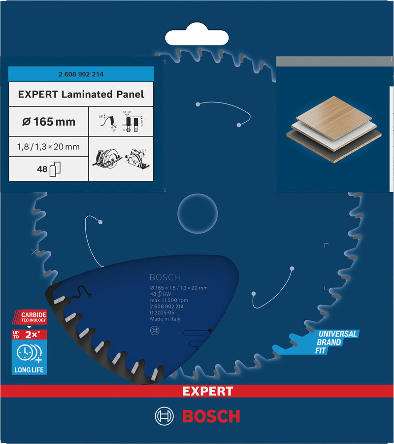 Circular saw blades. Bosch Accessories (EXPERT Laminated Panel circular saw blade, 165 x 1.8/1.3 x 20 mm, T48)