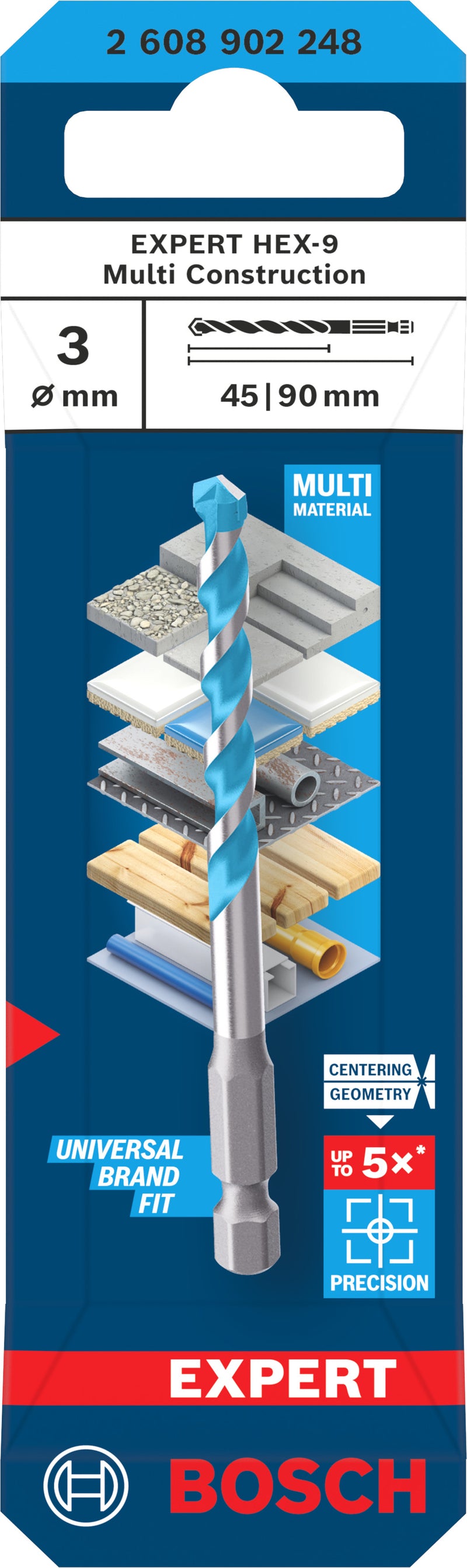 Accesorios Bosch Taladro (Taladro multiusos EXPERT HEX-9, 3 x 45 x 90 mm)