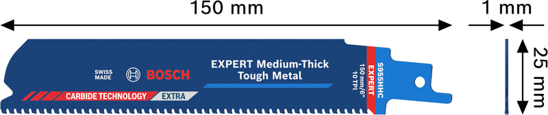 Lâminas de serrote elétrico, especial Bosch Accessories (Lâmina EXPERT Medium-Thick Tough Metal S955HHC, 10 peças)