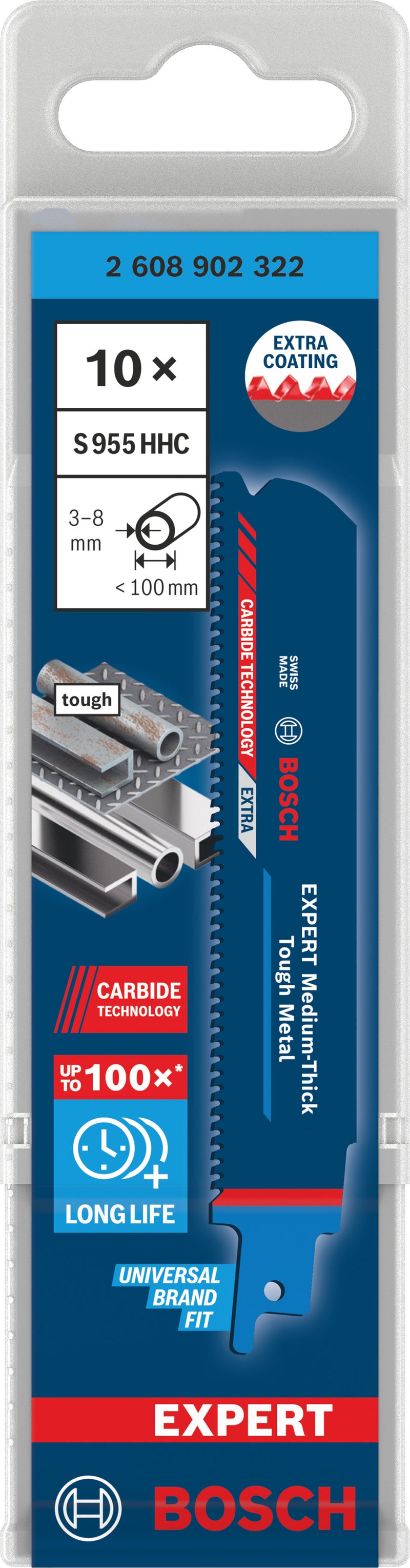 Lâminas de serrote elétrico, especial Bosch Accessories (Lâmina EXPERT Medium-Thick Tough Metal S955HHC, 10 peças)