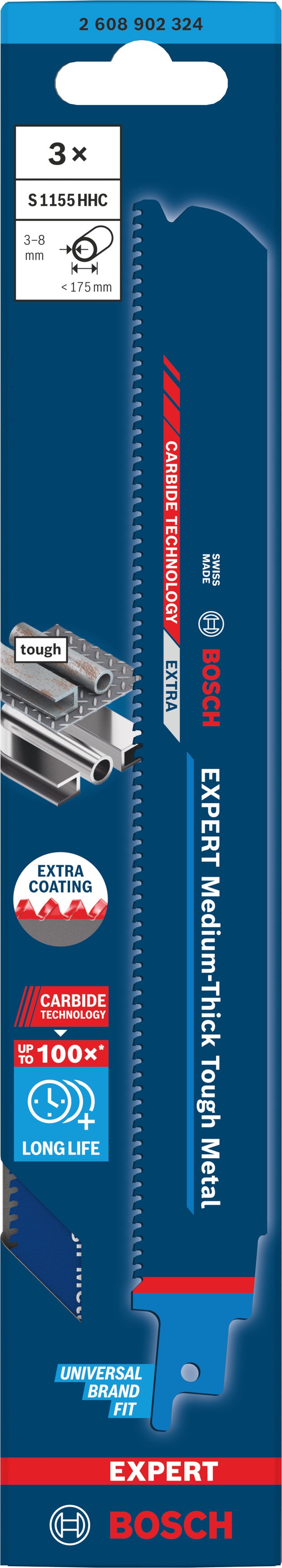 Lâminas de serrote elétrico, especial Bosch Accessories (Lâmina EXPERT Medium-Thick Tough Metal S1155HHC, 3 peças)