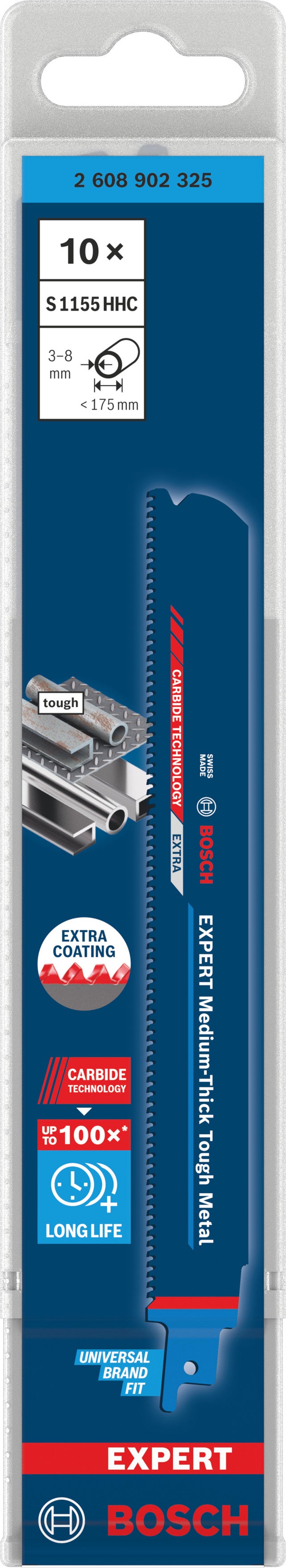 Hojas de sierra eléctrica, accesorios especiales de Bosch (Expert Medium-Thick Tough Metal Blade S1155HHC, 10 piezas)