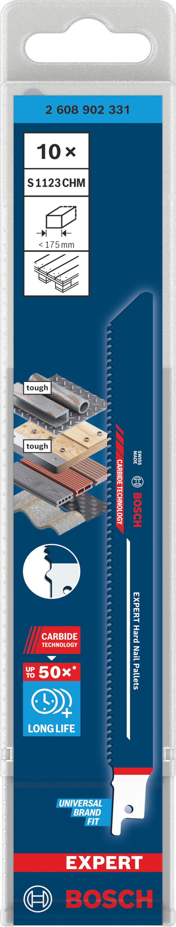 Lâminas de serrote elétrico, especial Bosch Accessories (Lâmina EXPERT Hard Nail Pallets S1123CHM, 10 peças)