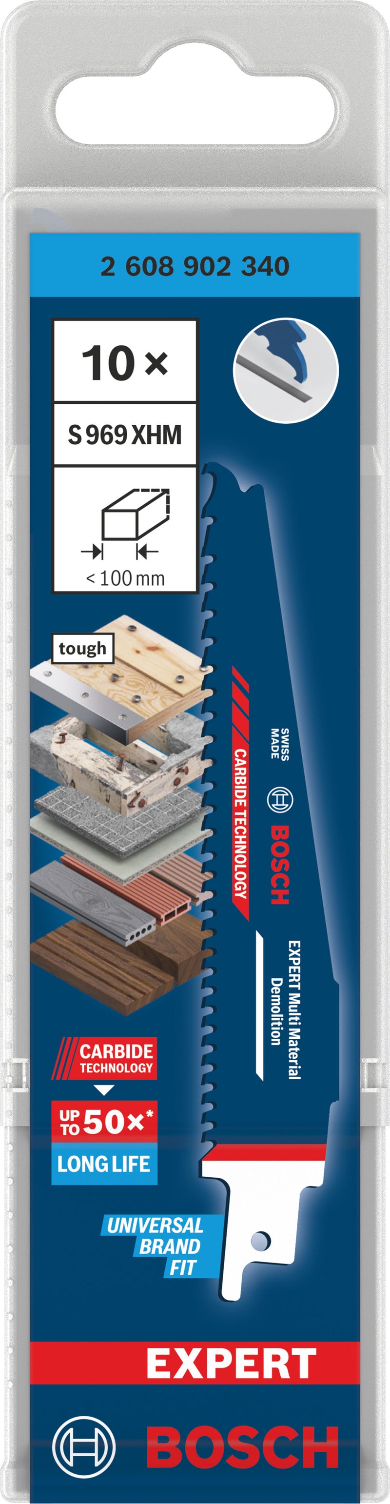 Lâminas de serrote elétrico, especial Bosch Accessories (Lâmina EXPERT Multi Material Demolition S969XHM, 10 peças)