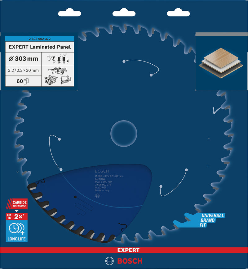 Circular saw blades. Bosch Accessories (EXPERT Laminated Panel circular saw blade, 303 x 3.2/2.2 x 30 mm, T60)