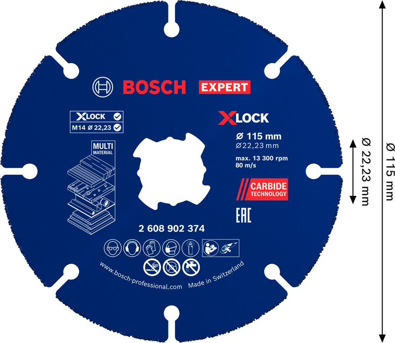Discos de rebarbar e de corte Bosch Accessories (Disco abrasivo de carboneto EXPERT Multi Material, 115 x 22,23 mm, X-Lock)