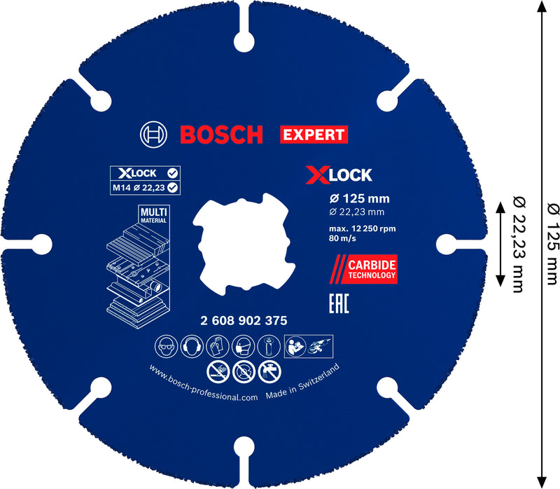 Discos de rebarbar e de corte Bosch Accessories (Disco abrasivo de carboneto EXPERT Multi Material, 125 x 22,23 mm, X-Lock)