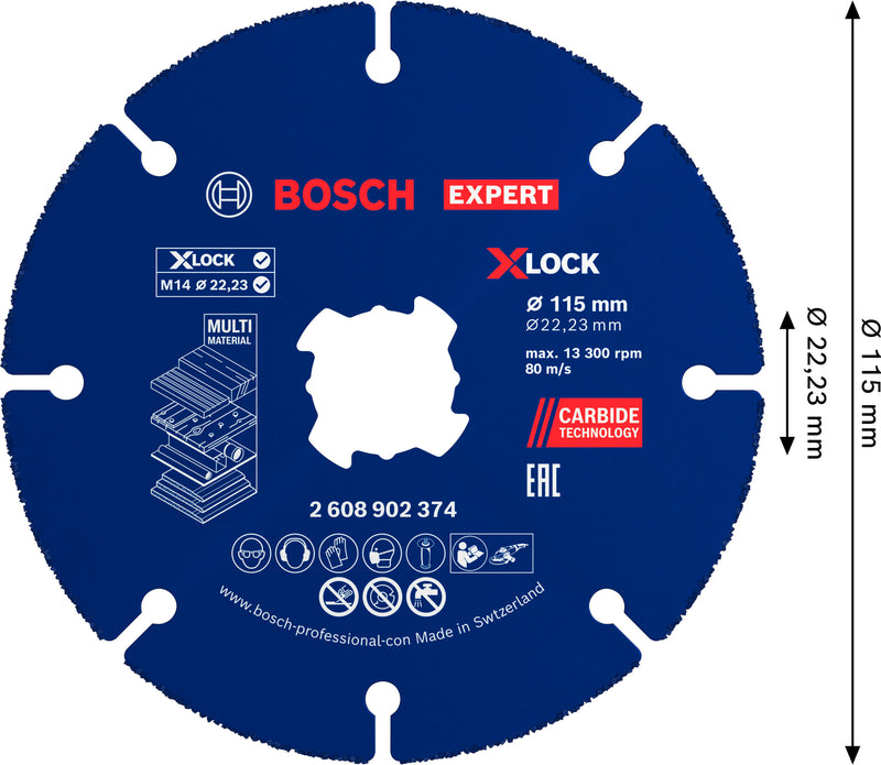 Discos de rebarbar e de corte Bosch Accessories (Disco abrasivo de carboneto EXPERT Multi Material, 115 x 22,23 mm, X-Lock, 10 peças)