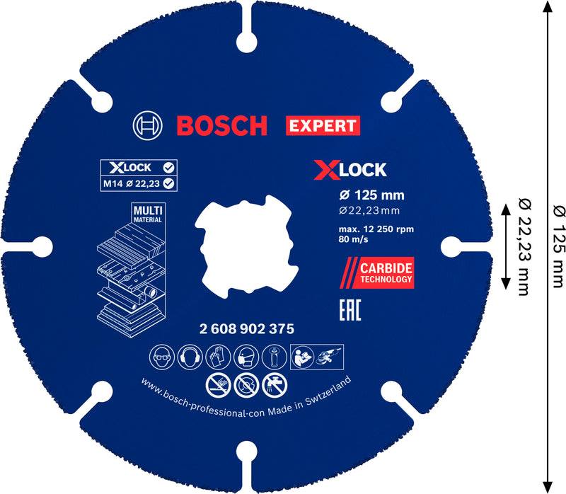 Discos de rebarbar e de corte Bosch Accessories (Disco abrasivo de carboneto EXPERT Multi Material, 125 x 22,23 mm, X-Lock, 10 peças)