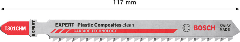 Hojas de sierra de calar de plástico Bosch Accessories (hoja de sierra de calar limpia EXPERT Plastic Composites T301CHM, 3 unidades)
