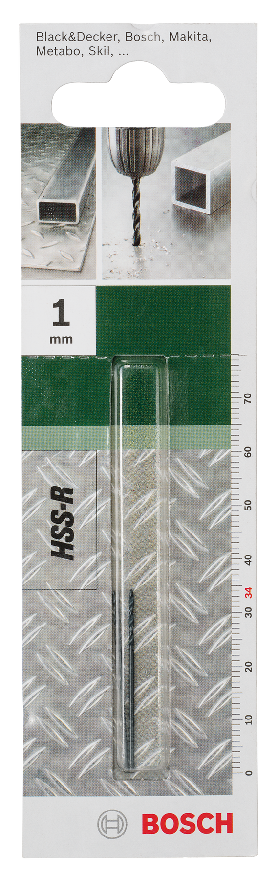 Brocas para metal Bosch HSS-R, DIN 338D = 1,0 mm; L = 34 mm