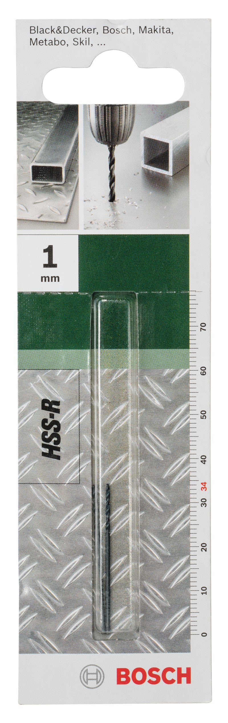 Brocas para metal Bosch HSS-R, DIN 338D = 1,0 mm; L = 34 mm