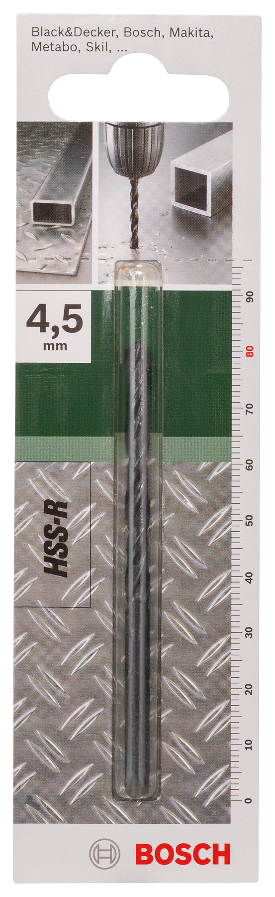 Bosch HSS-R Metal Drill Bits, DIN 338D= 4.5 mm; L= 80 mm