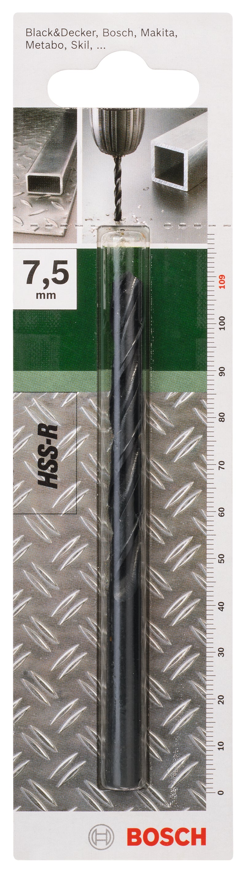 Bosch HSS-R Metal Drill Bits, DIN 338D= 7.5 mm; L= 109 mm