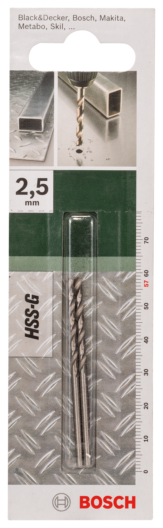 Brocas Bosch para metal HSS-G, DIN 338D= 2,5 mm; L= 57 mm