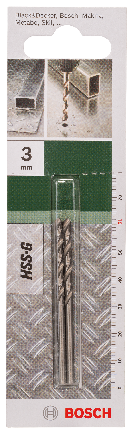 Brocas Bosch para metal HSS-G, DIN 338D= 3,0 mm; L= 61 mm