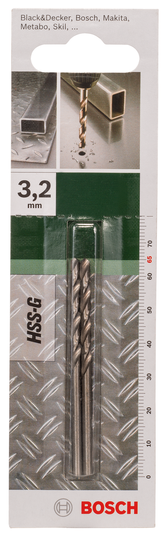 Brocas Bosch para metal HSS-G, DIN 338D= 3,2 mm; L= 65 mm