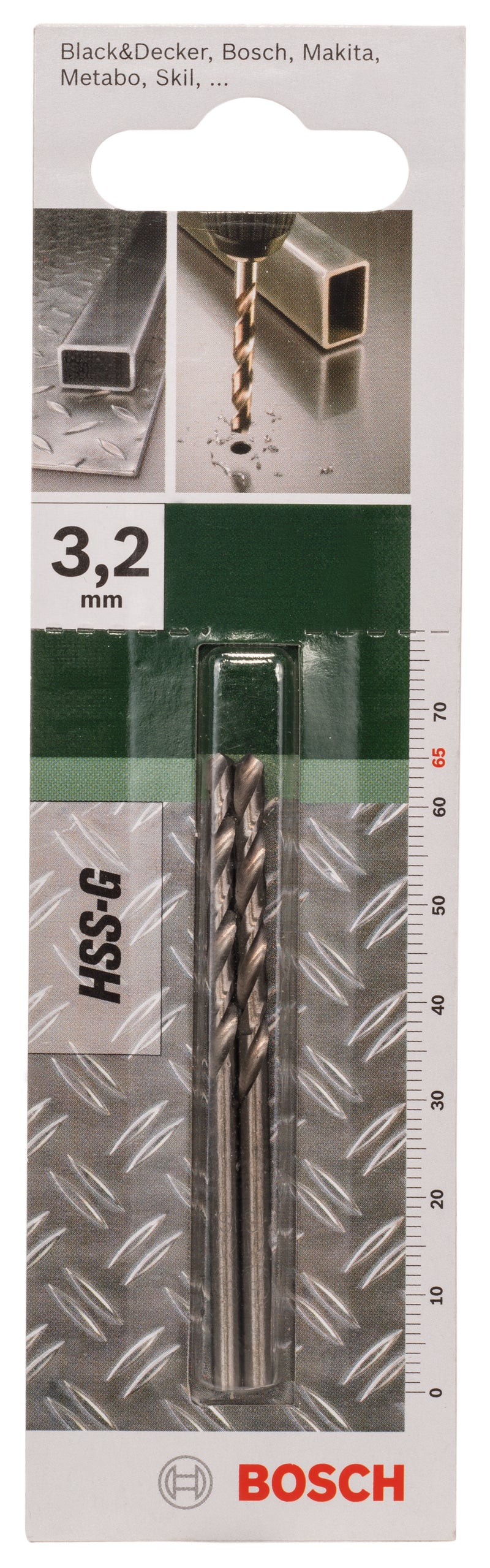 Brocas Bosch para metal HSS-G, DIN 338D= 3,2 mm; L= 65 mm