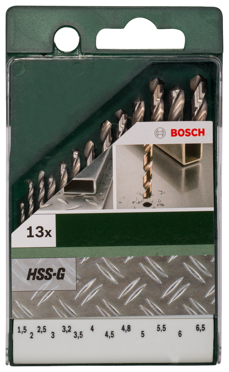 Bosch Set of 13 metal drill bits HSS-G, DIN 3381.5; 2.0; 2.5; 3.0; 3.2; 3.5; 4.0; 4.5; 4.8; 5.0; 5.5; 6.0; 6.5mm