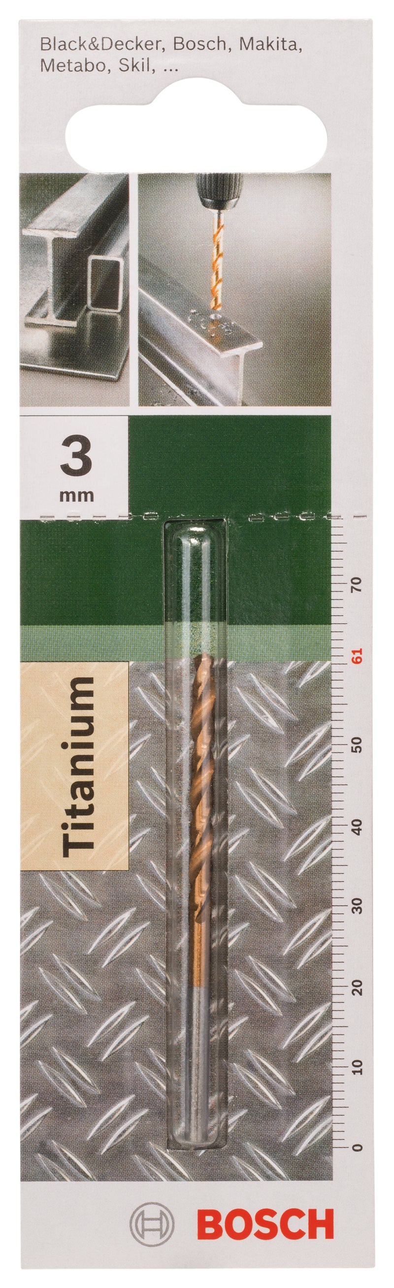 Bosch HSS-TiN metal drill bits, DIN 338D= 3.0 mm; L= 61 mm