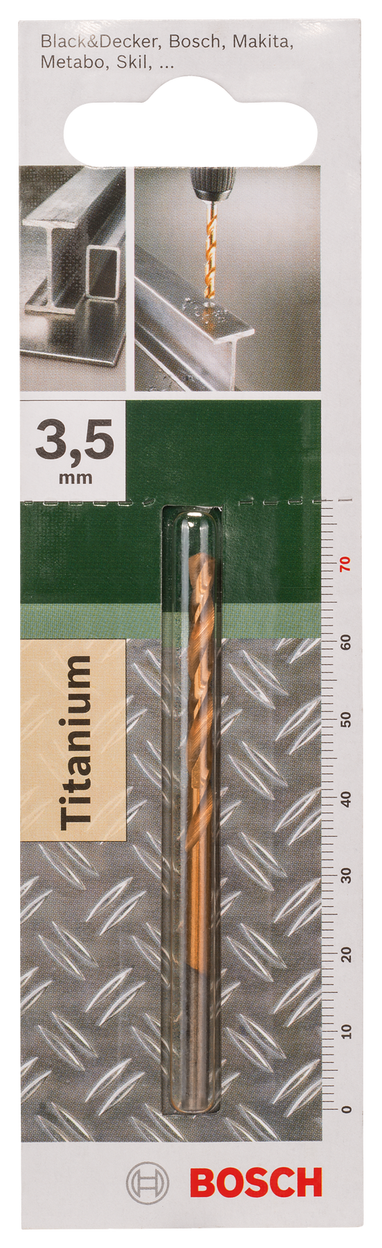 Bosch HSS-TiN metal drill bits, DIN 338D= 3.5 mm; L= 70 mm