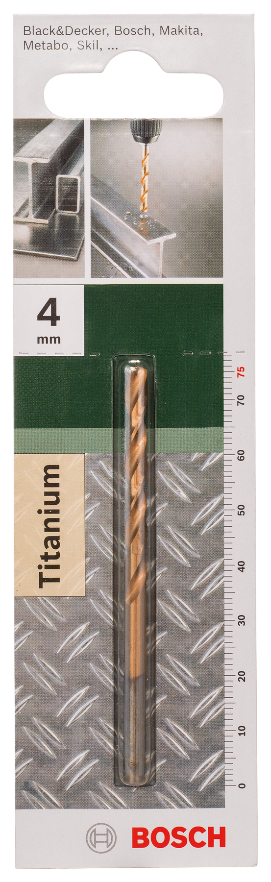 Bosch HSS-TiN metal drill bits, DIN 338D= 4.0 mm; L= 75 mm