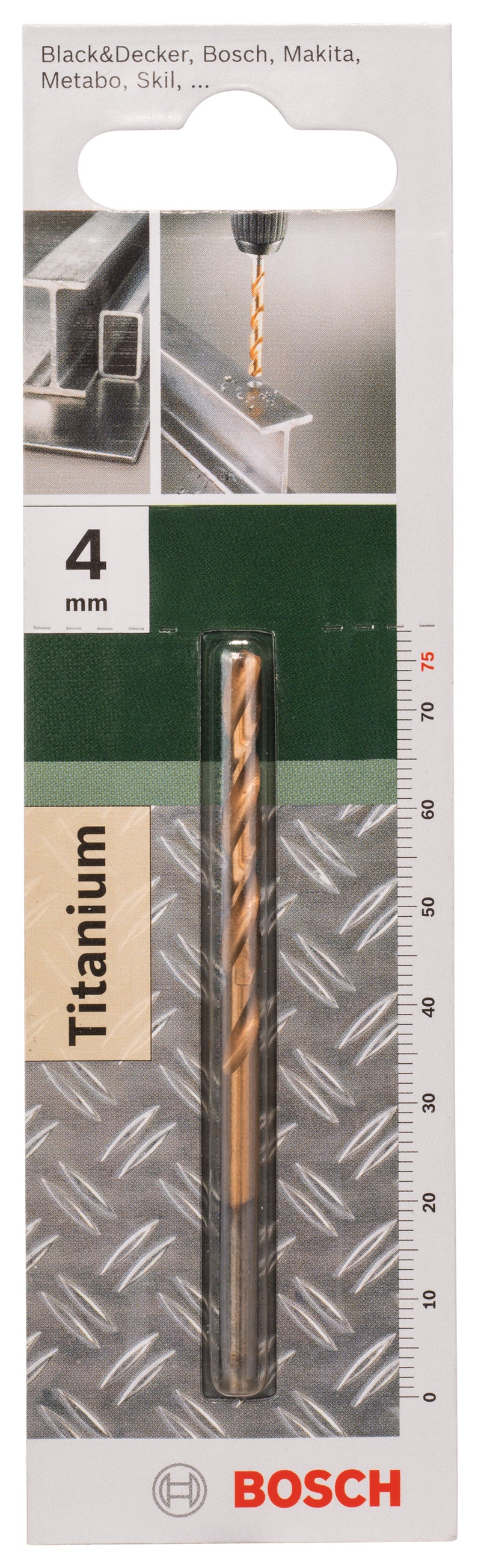 Bosch HSS-TiN metal drill bits, DIN 338D= 4.0 mm; L= 75 mm