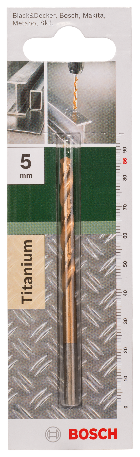 Bosch HSS-TiN metal drill bits, DIN 338D= 5.0 mm; L= 86 mm
