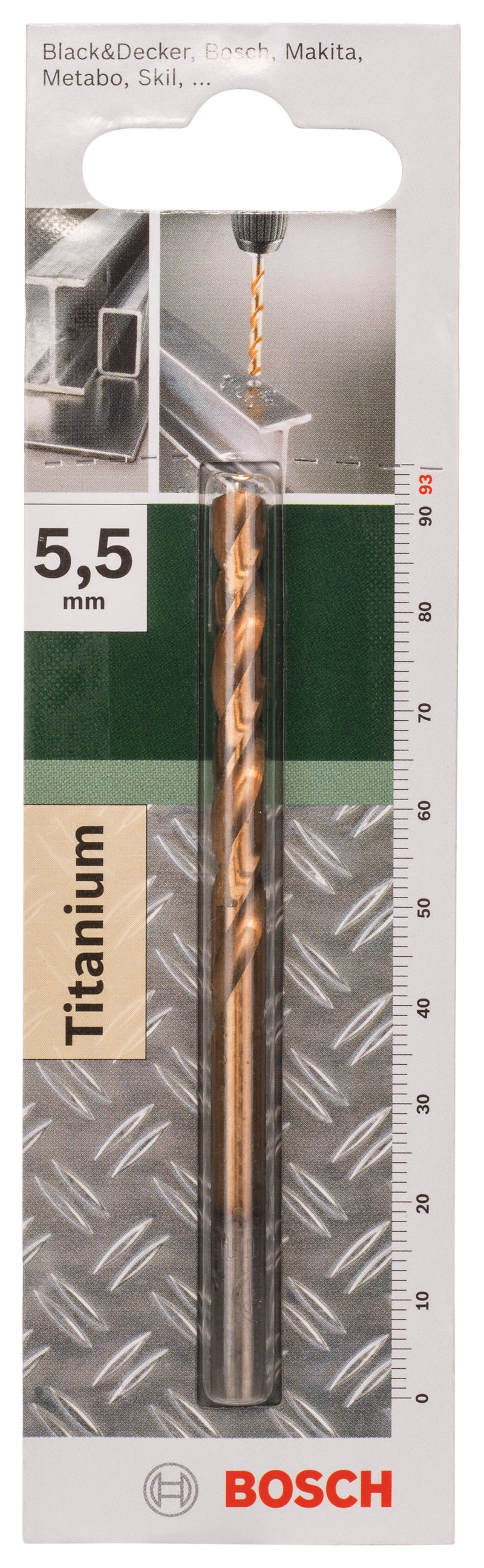 Bosch HSS-TiN metal drill bits, DIN 338D= 5.5 mm; L= 93 mm