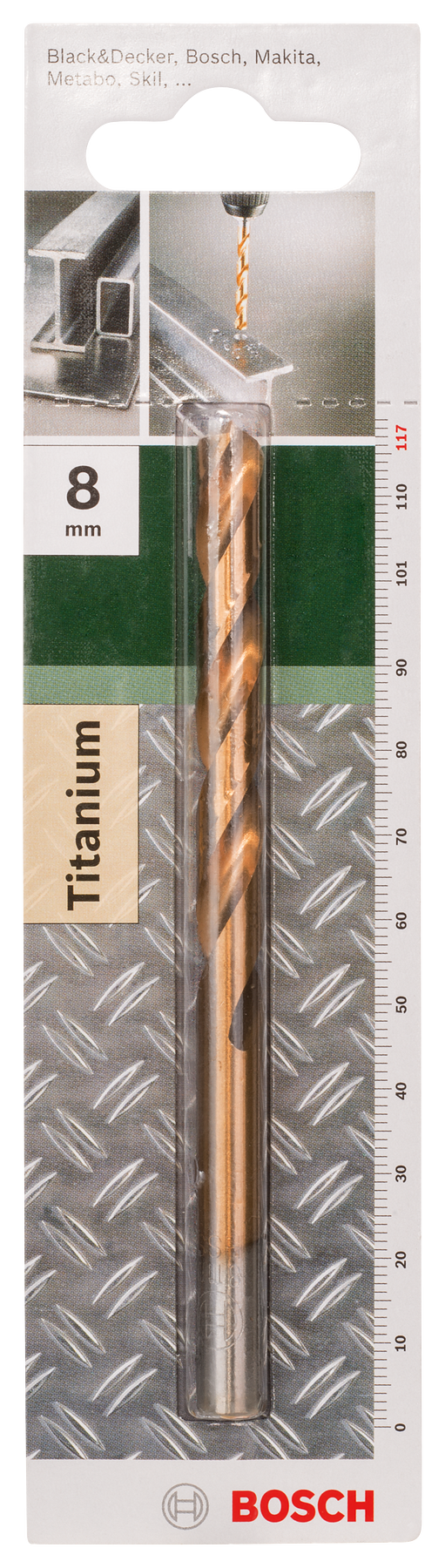 Bosch HSS-TiN metal drill bits, DIN 338D= 8.0 mm; L= 117 mm