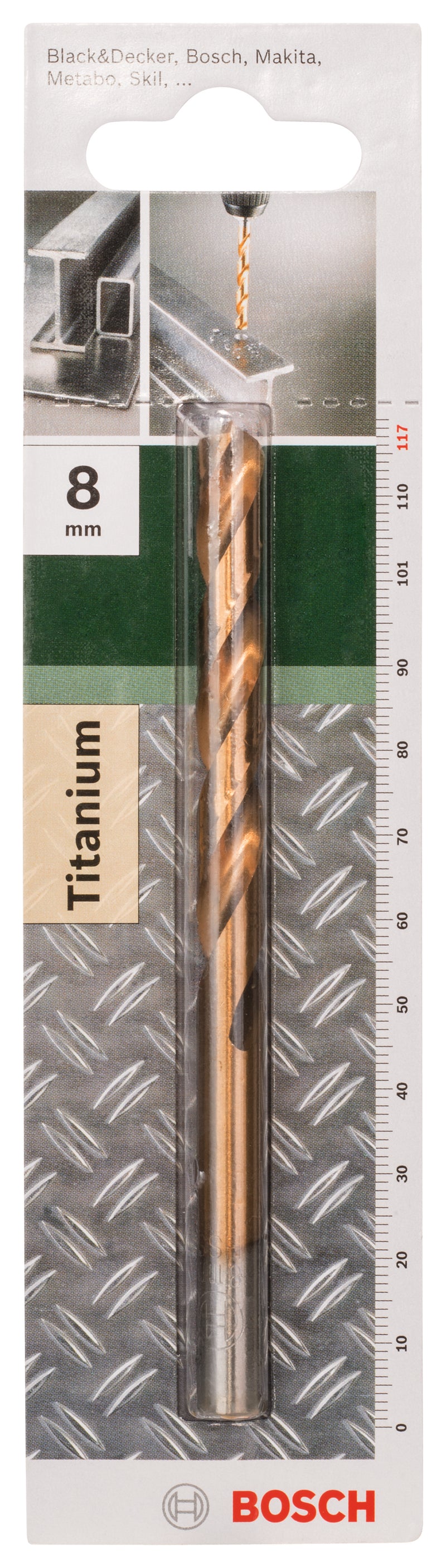 Bosch HSS-TiN metal drill bits, DIN 338D= 8.0 mm; L= 117 mm