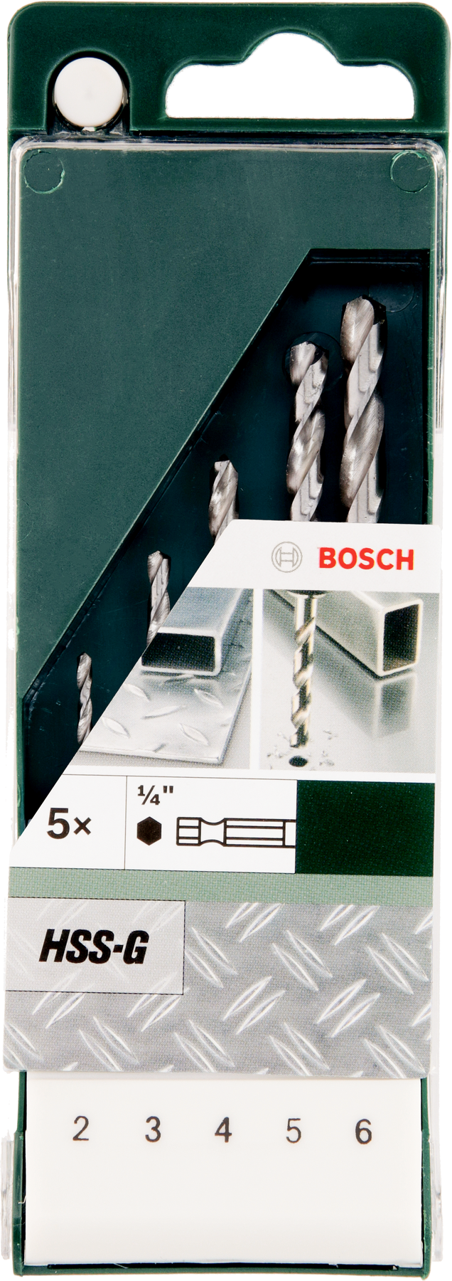 Conjunto Bosch de 5 brocas para metal HSS-G com haste hexagonal 2,0; 3,0; 4,0; 5,0; 6,0 mm