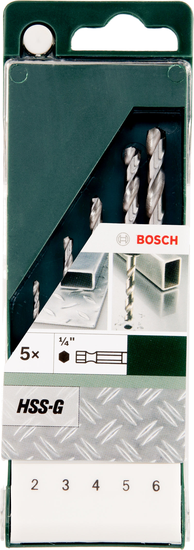 Conjunto Bosch de 5 brocas para metal HSS-G com haste hexagonal 2,0; 3,0; 4,0; 5,0; 6,0 mm