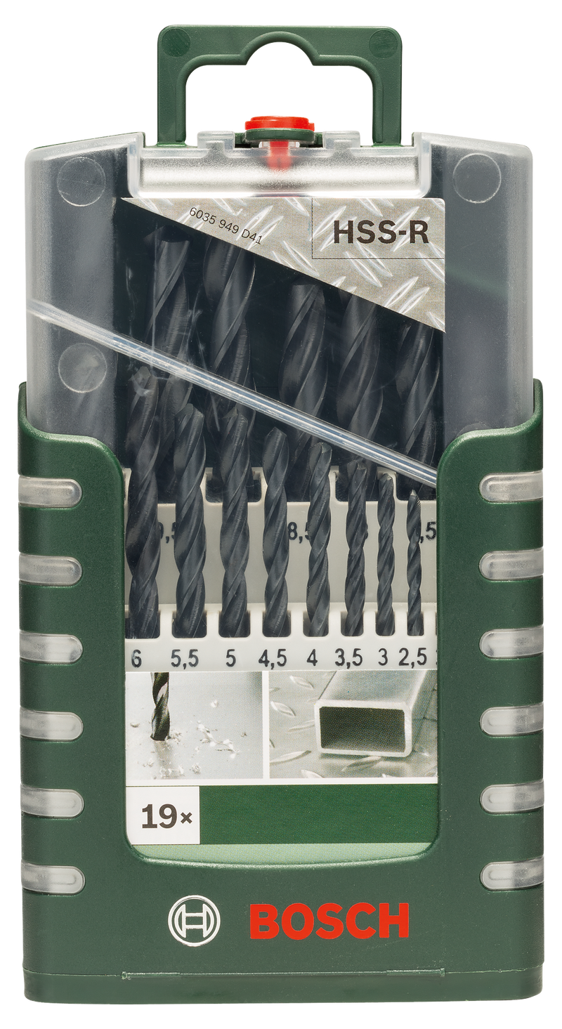 Bosch Set of 19 metal drill bits HSS-R, DIN 3381.0; 1.5; 2.0; 2.5; 3.0; 3.5; 4.0; 4.5; 5.0; 5.5; 6.0; 6.5; 7.0; 7.5; 8.0; 8.5; 9.0; 9.5; 10.0mm