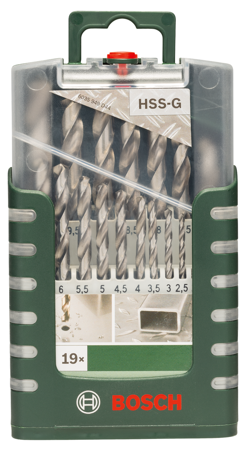Bosch Set of 19 metal drill bits HSS-G, DIN 3381.0; 1.5; 2.0; 2.5; 3.0; 3.5; 4.0; 4.5; 5.0; 5.5; 6.0; 6.5; 7.0; 7.5; 8.0; 8.5; 9.0; 9.5; 10.0mm
