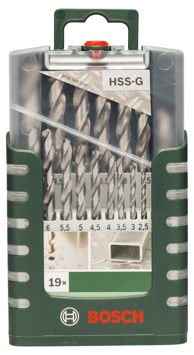 Bosch Set of 19 metal drill bits HSS-G, DIN 3381.0; 1.5; 2.0; 2.5; 3.0; 3.5; 4.0; 4.5; 5.0; 5.5; 6.0; 6.5; 7.0; 7.5; 8.0; 8.5; 9.0; 9.5; 10.0mm