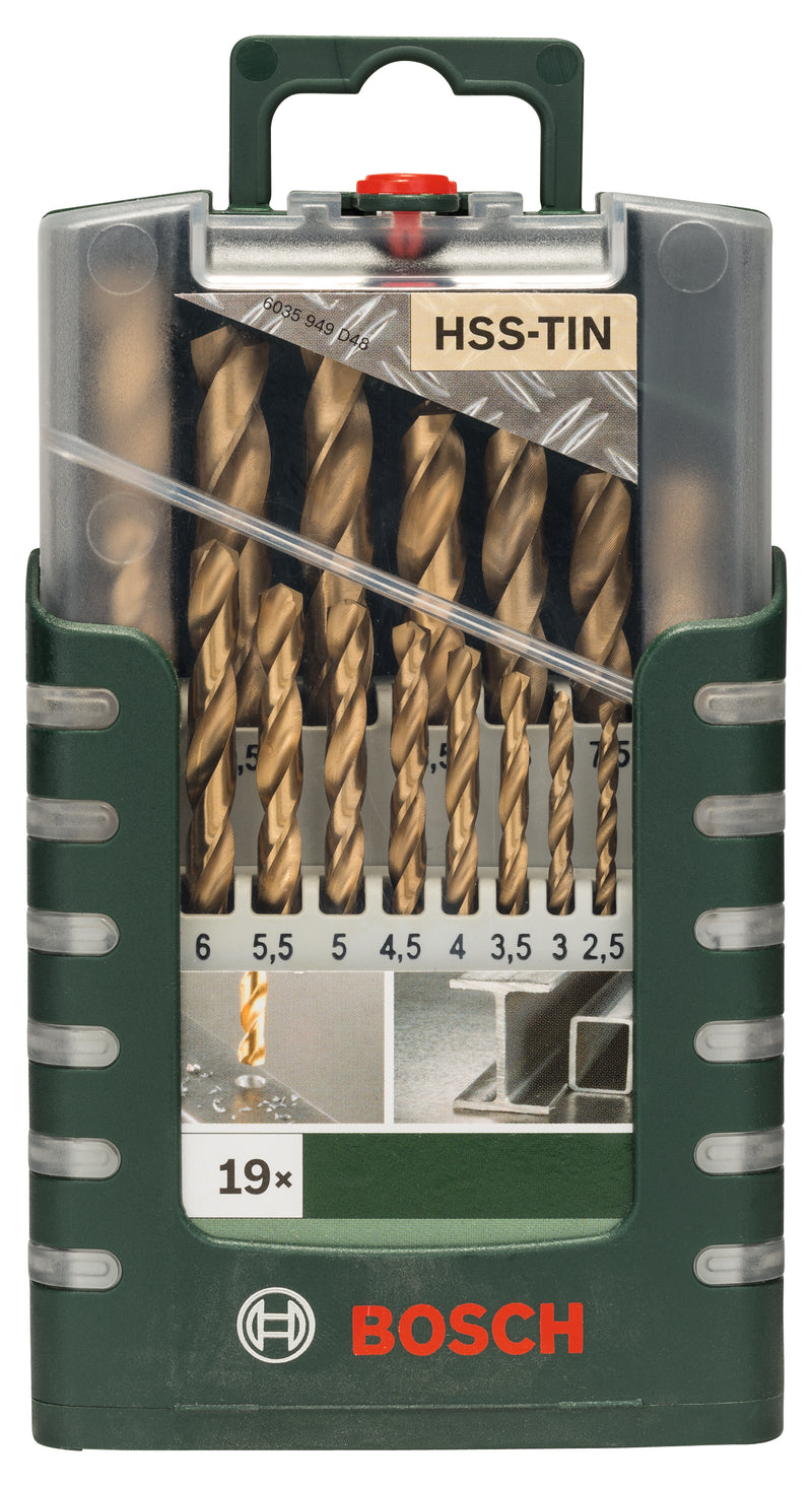 Bosch Set of 19 metal drill bits HSS-TiN, DIN 3381.0; 1.5; 2.0; 2.5; 3.0; 3.5; 4.0; 4.5; 5.0; 5.5; 6.0; 6.5; 7.0; 7.5; 8.0; 8.5; 9.0; 9.5; 10.0mm