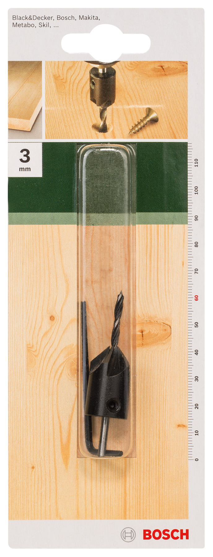 Brocas espirais para madeira Bosch com escareador D= 3,0 mm; L= 60 mm
