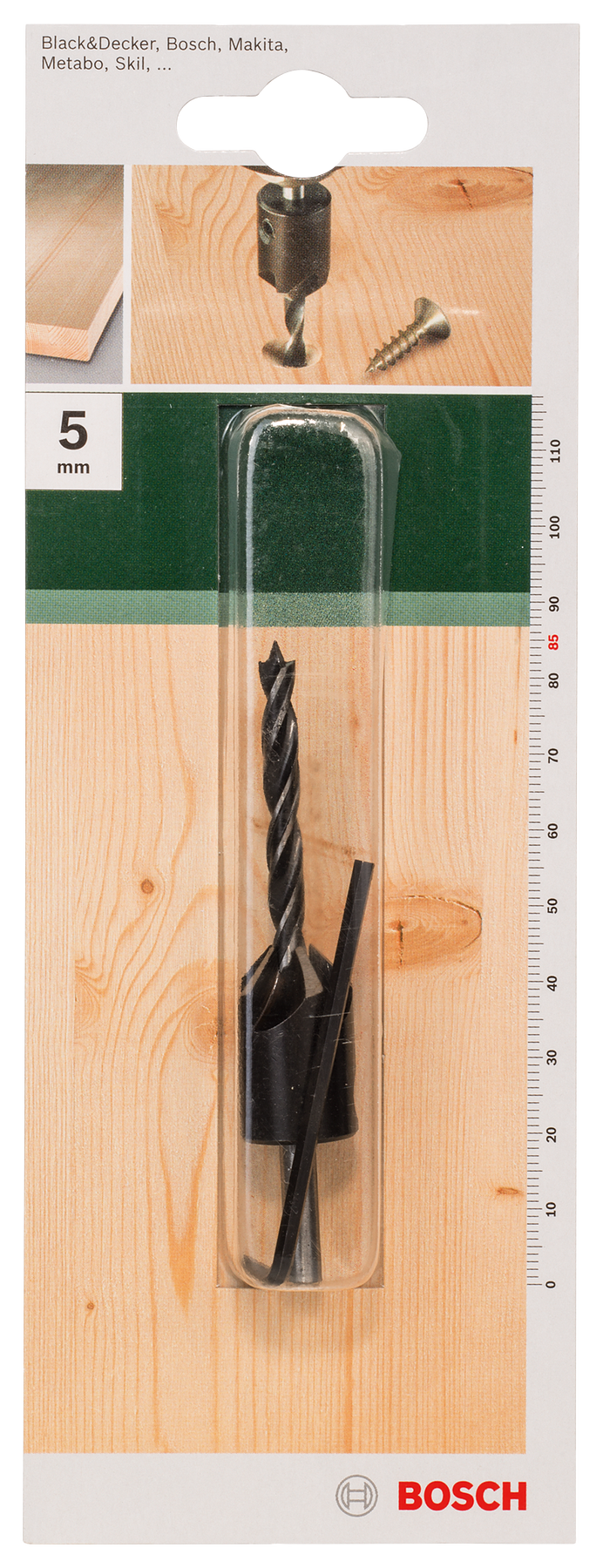 Brocas espirais para madeira Bosch com escareador D= 5,0 mm; L= 85 mm