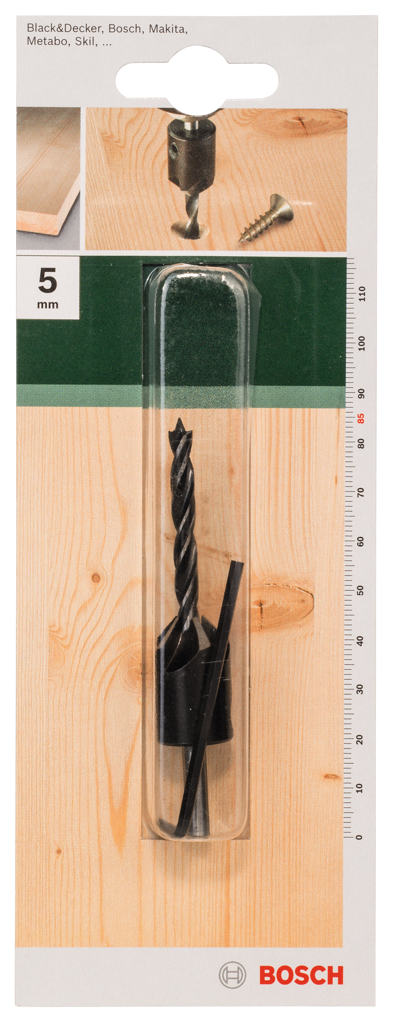 Brocas espirais para madeira Bosch com escareador D= 5,0 mm; L= 85 mm