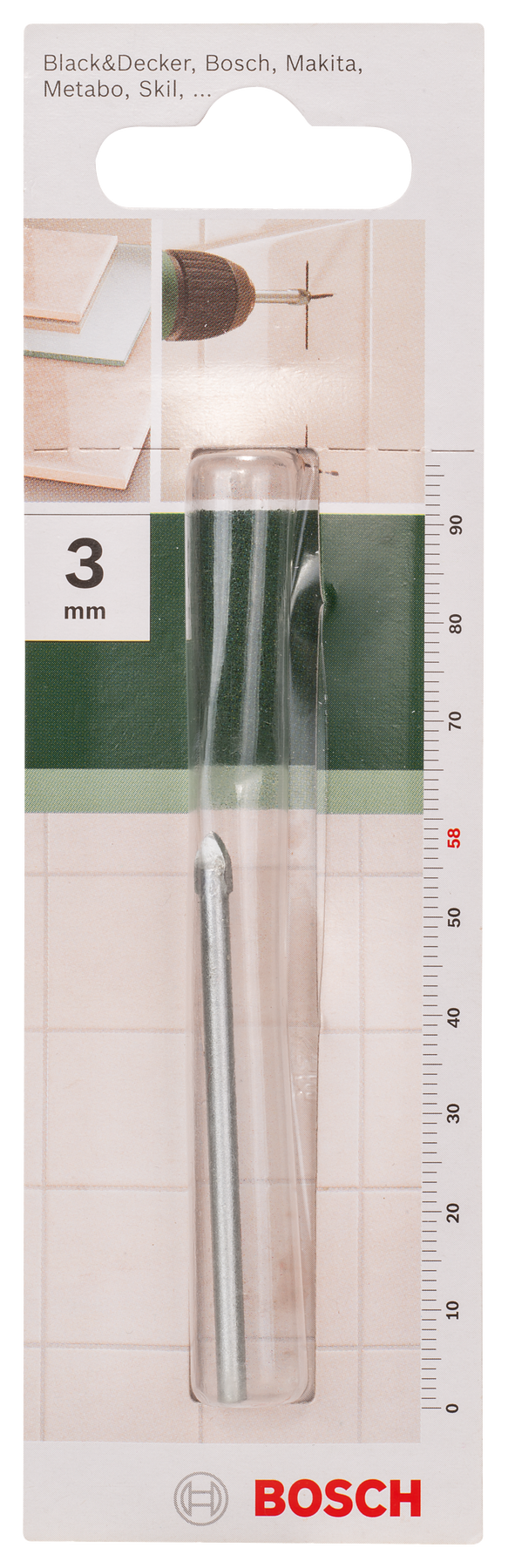 Bosch Glass and Tile Drill BitsD= 3.0 mm; L= 58 mm