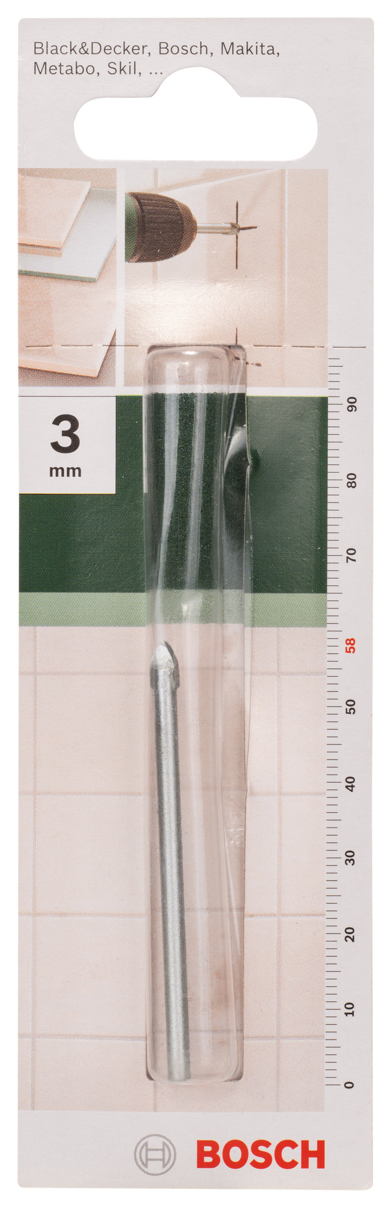 Bosch Glass and Tile Drill BitsD= 3.0 mm; L= 58 mm