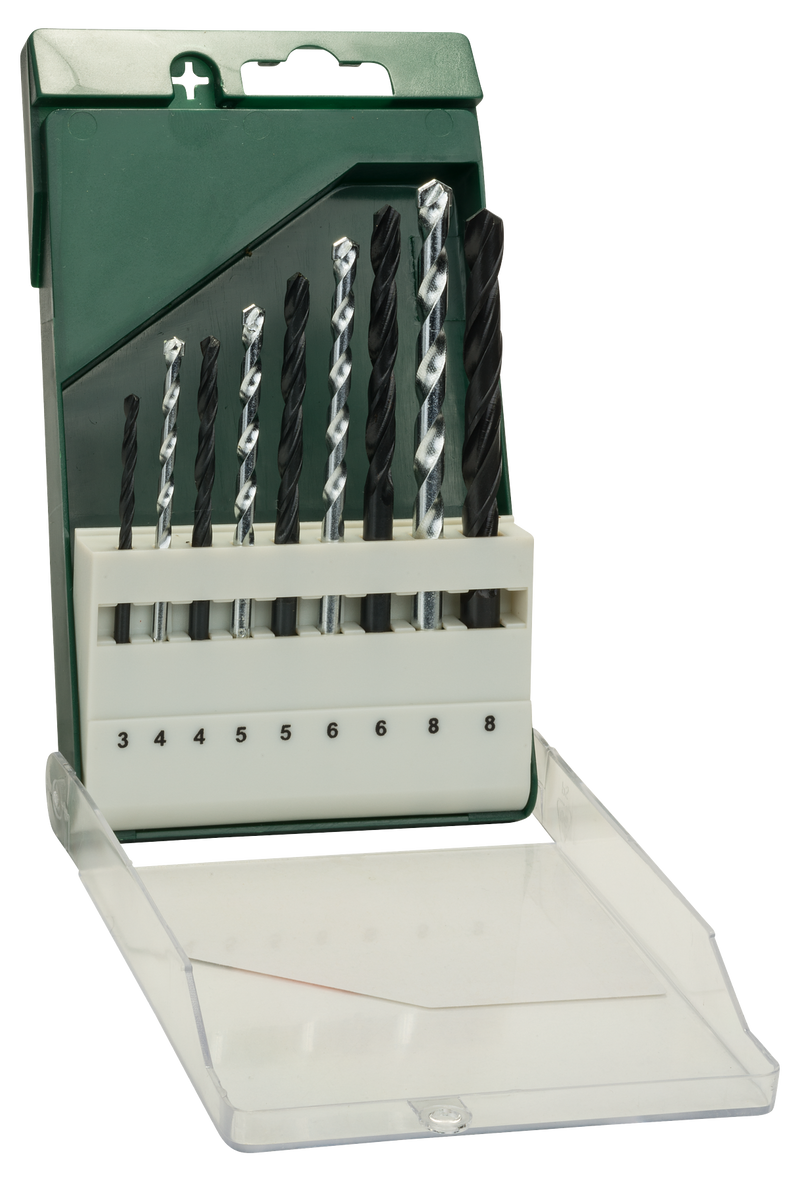 Conjunto de brocas Bosch HSS-R para metal e pedra, 9 unid. 3,0 mm x 61 mm; 4,0 mm x 75 mm; 5,0 mm x 86 mm; 6,0 mm x 93 mm; 8,0 mm x 117 mm; 4,0 mm x 75 mm; 5,0 mm x 85 mm; 6,0 mm x 100 mm; 8,0 mm x 120 mm